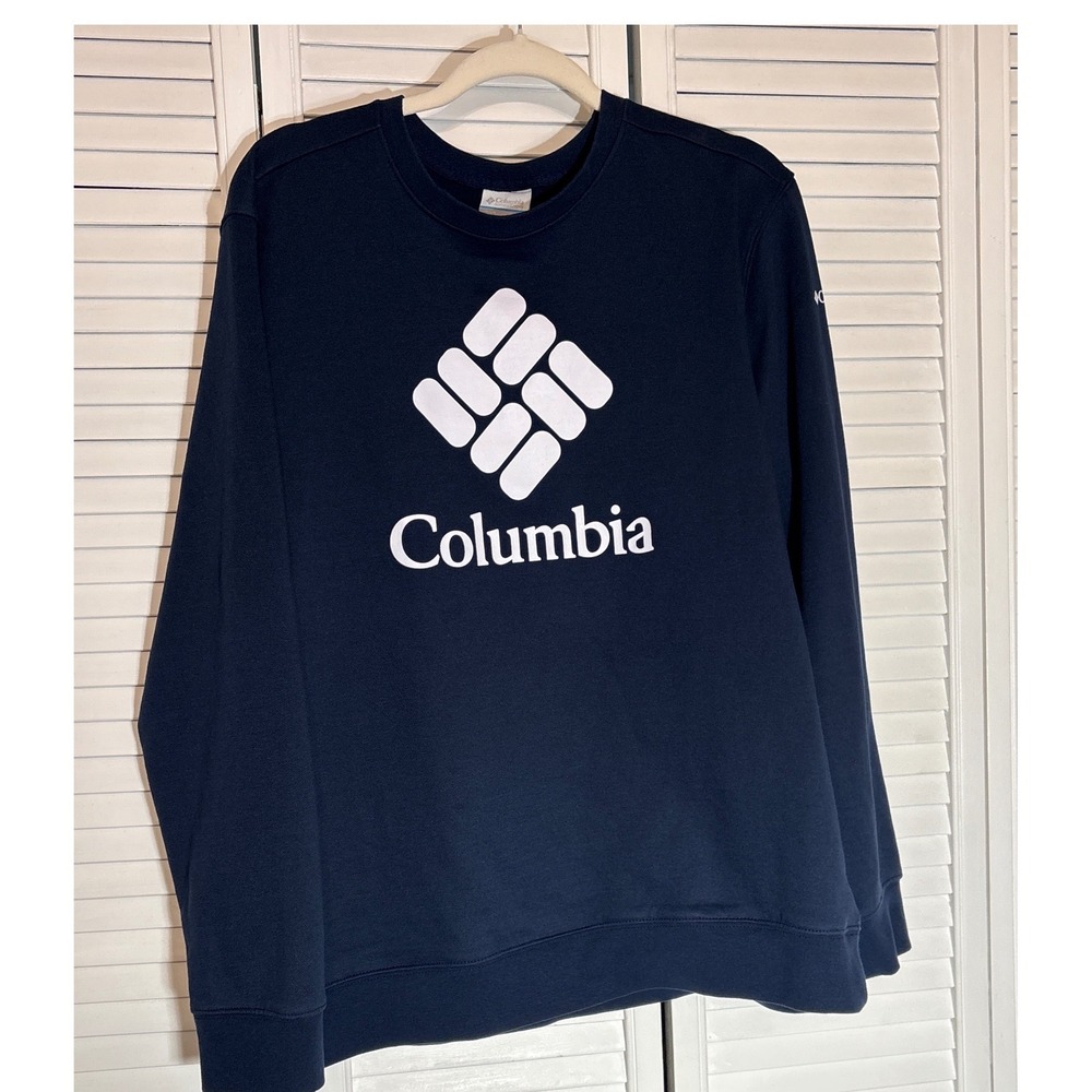Columbia Mens Hart Mountain II Graphic Crewneck Sweatshirt Navy Blue AM0954 L